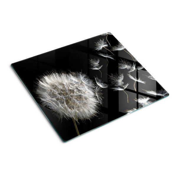 Glass kitchen board Dandelions on a black background