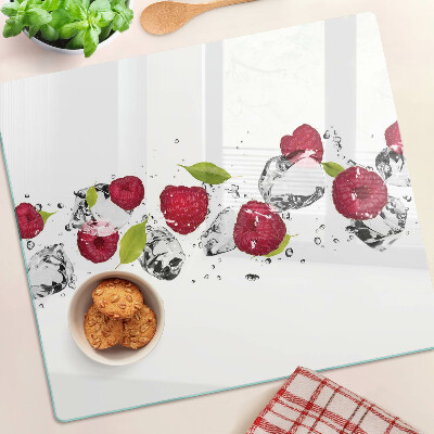 Glass kitchen board Strawberries with ice