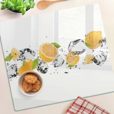Glass chopping board Lemons with ice