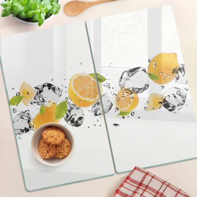 Glass chopping board Lemons with ice