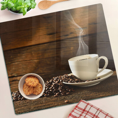 Glass chopping board Coffee and a cup