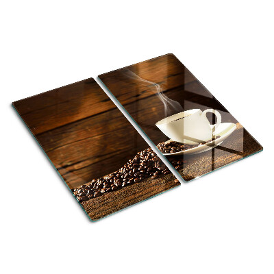 Glass chopping board Coffee and a cup