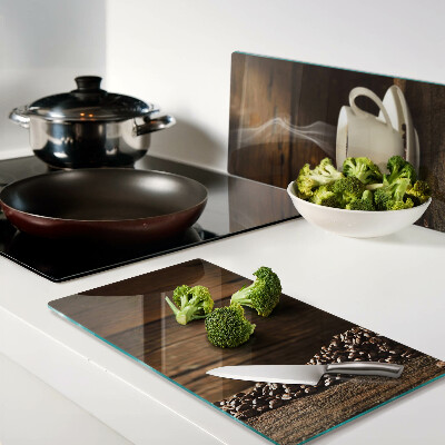 Glass chopping board Coffee and a cup