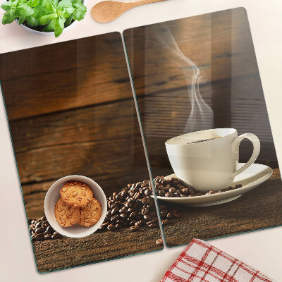 Glass chopping board Coffee and a cup