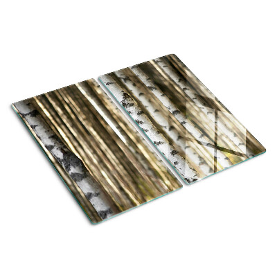 Glass chopping board White birches in the forest