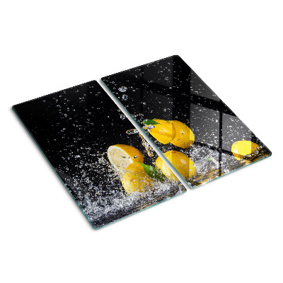 Glass kitchen board Lemons in water