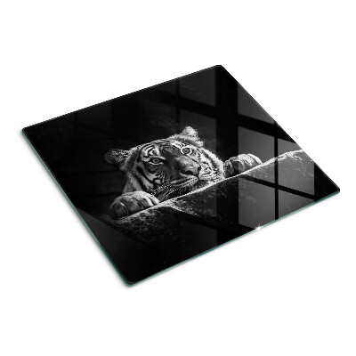 Glass chopping board Tiger in black and white style