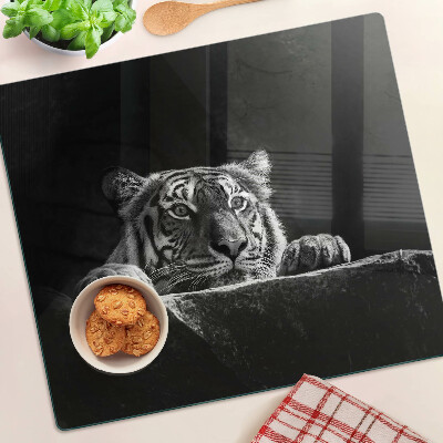 Glass chopping board Tiger in black and white style