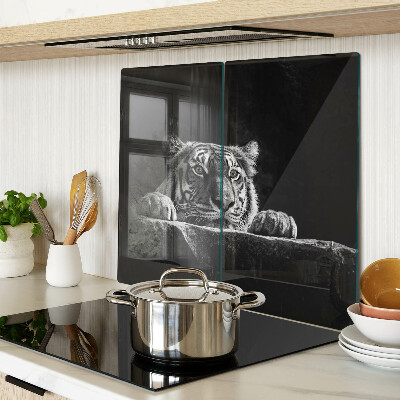 Glass chopping board Tiger in black and white style