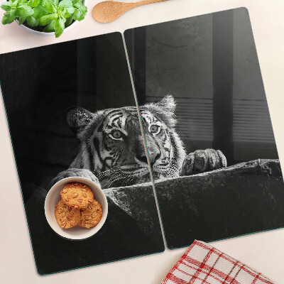 Glass chopping board Tiger in black and white style