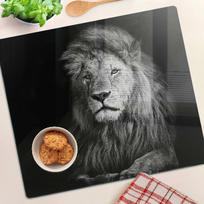 Glass kitchen board Lion in black and white