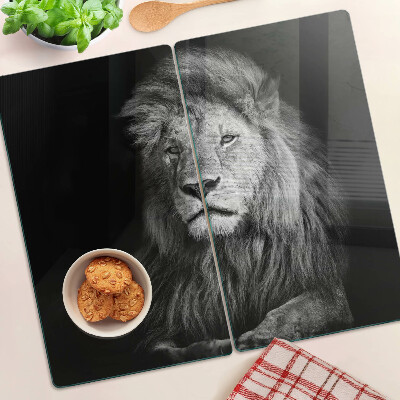 Glass kitchen board Lion in black and white