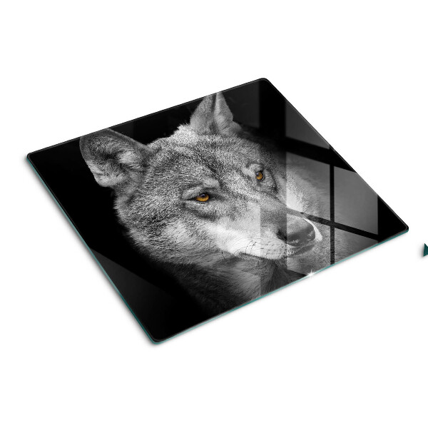 Glass chopping board Wolf in shades of gray