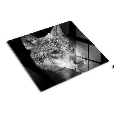 Glass chopping board Wolf in shades of gray