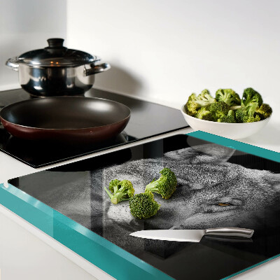 Glass chopping board Wolf in shades of gray