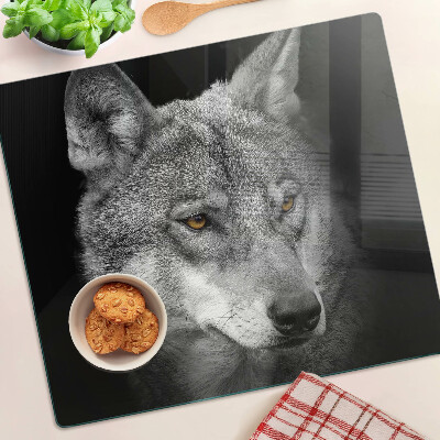 Glass chopping board Wolf in shades of gray