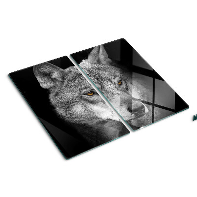 Glass chopping board Wolf in shades of gray