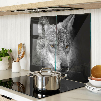 Glass chopping board Wolf in shades of gray
