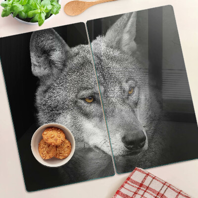 Glass chopping board Wolf in shades of gray