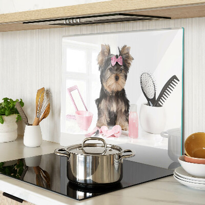 Glass chopping board Yorkshire Terrier with grooming accessories