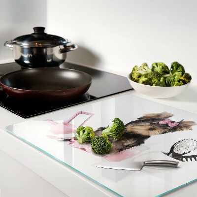 Glass chopping board Yorkshire Terrier with grooming accessories