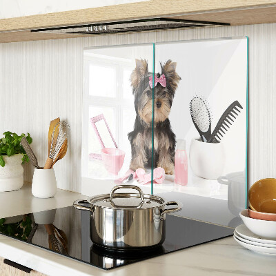 Glass chopping board Yorkshire Terrier with grooming accessories