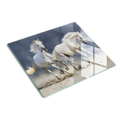 Glass chopping board White horses on the run