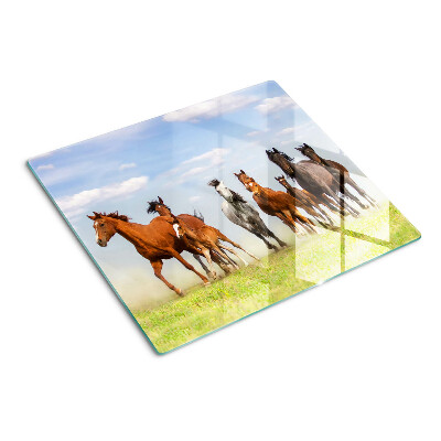 Glass chopping board Galloping horses in the meadow