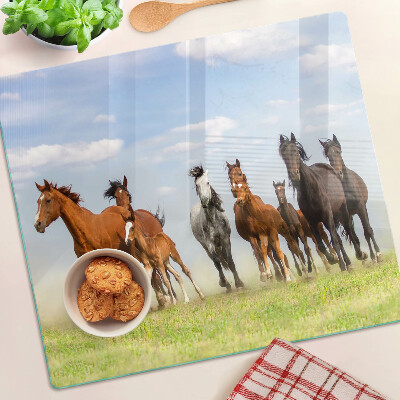 Glass chopping board Galloping horses in the meadow