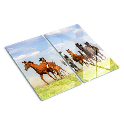 Glass chopping board Galloping horses in the meadow
