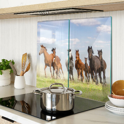 Glass chopping board Galloping horses in the meadow