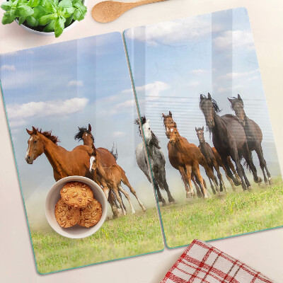 Glass chopping board Galloping horses in the meadow