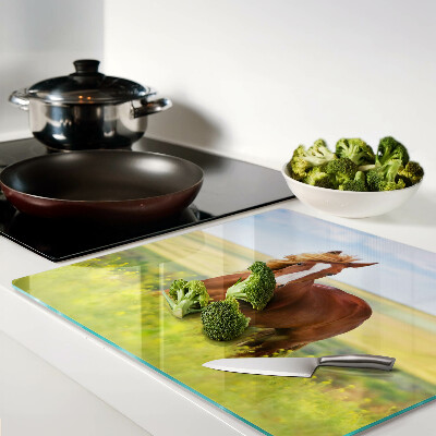 Glass kitchen board Horse in the meadow