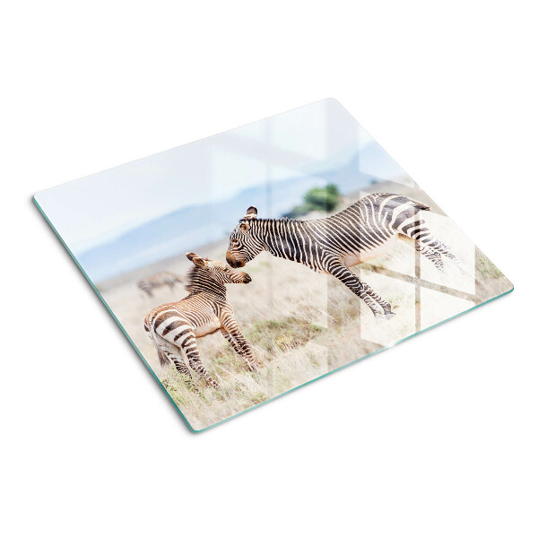 Glass chopping board Zebras in the meadow
