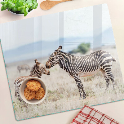 Glass chopping board Zebras in the meadow