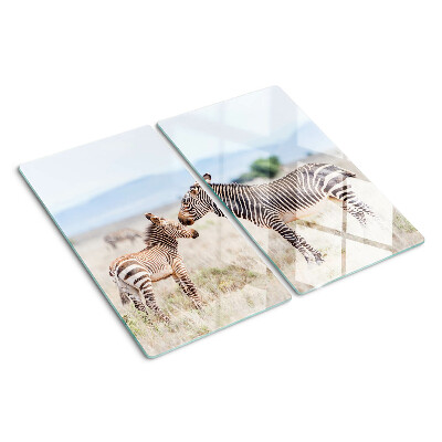 Glass chopping board Zebras in the meadow