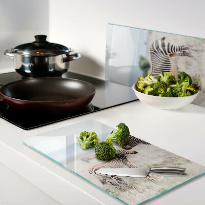 Glass chopping board Zebras in the meadow