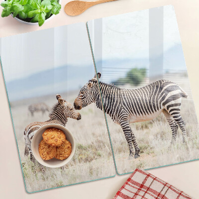 Glass chopping board Zebras in the meadow