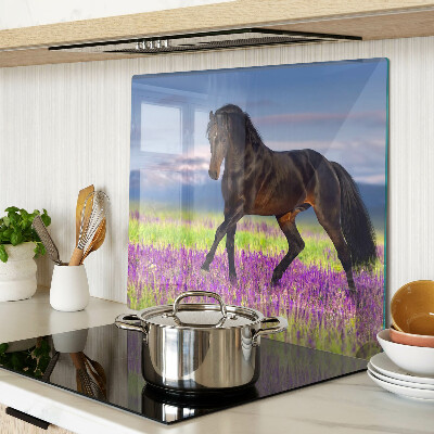 Glass kitchen board Horse against a background of purple flowers