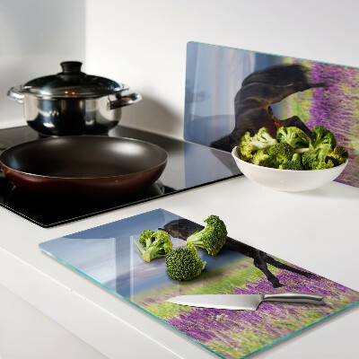 Glass kitchen board Horse against a background of purple flowers
