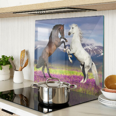 Glass chopping board Horses against the backdrop of mountains and flowers