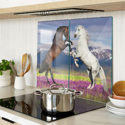 Glass chopping board Horses against the backdrop of mountains and flowers