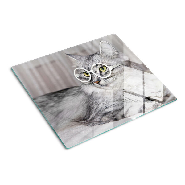 Glass chopping board Cat with glasses