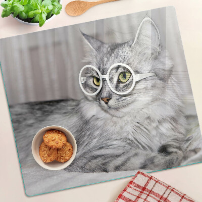Glass chopping board Cat with glasses