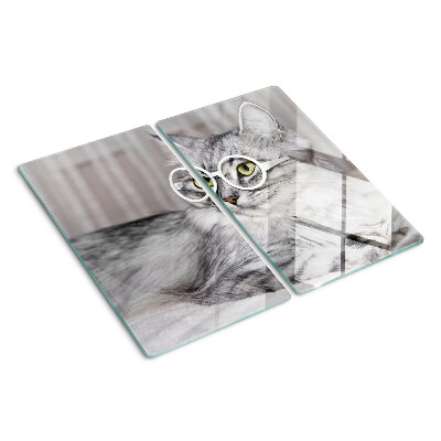 Glass chopping board Cat with glasses
