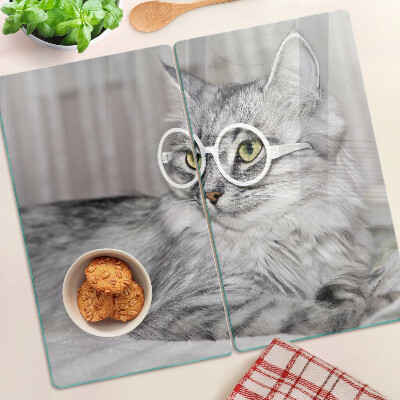Glass chopping board Cat with glasses