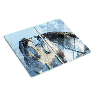 Glass kitchen board Horses in a winter landscape