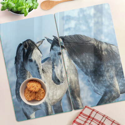 Glass kitchen board Horses in a winter landscape
