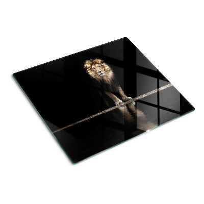 Glass kitchen board Lion on a dark background