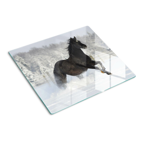 Glass chopping board A horse in a winter landscape